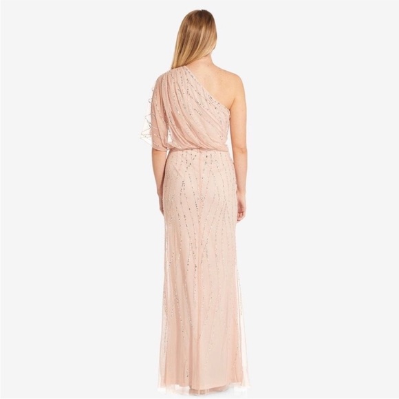 Adrianna Papell Draped One Shoulder Gown in Blush - Picture 3 of 6